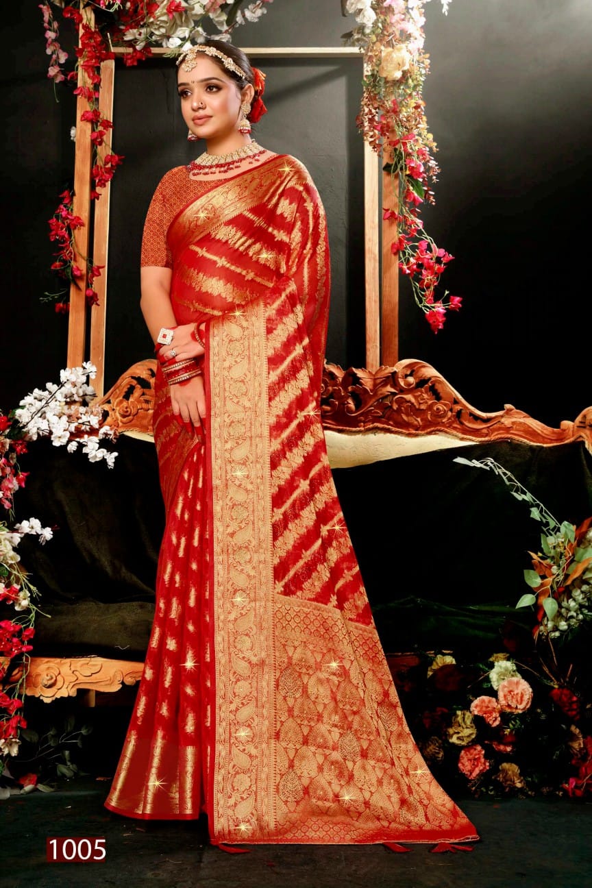 Darpan Saroski Vol 3 By Saroj Organza Swarovski Designer Sarees Wholesale Shop In Surat
